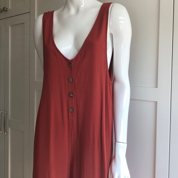 Brick rust orange red sleeveless deep v jumpsuit - Picture 2 of 8